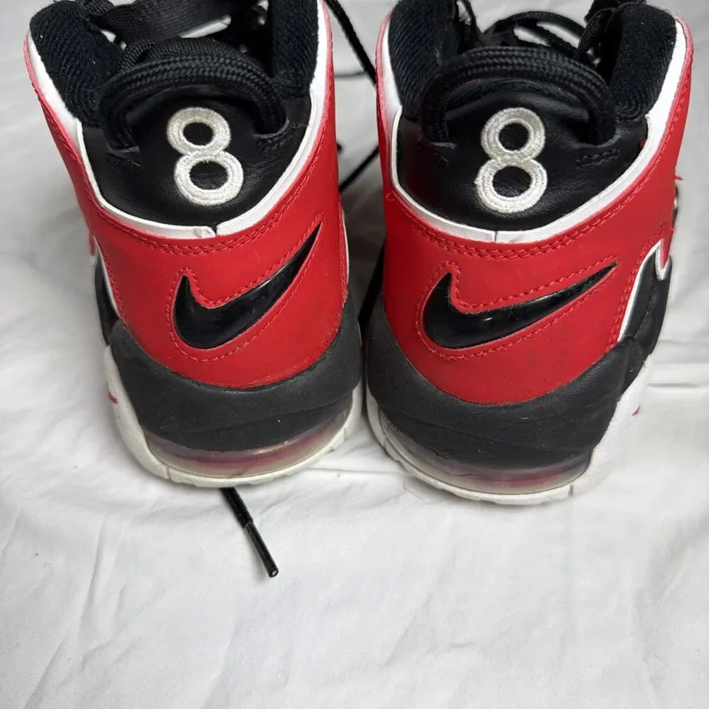 Nike Air More Uptempo Men's Mid Top Lace-Up Sneakers Black/Red/White Youth 7